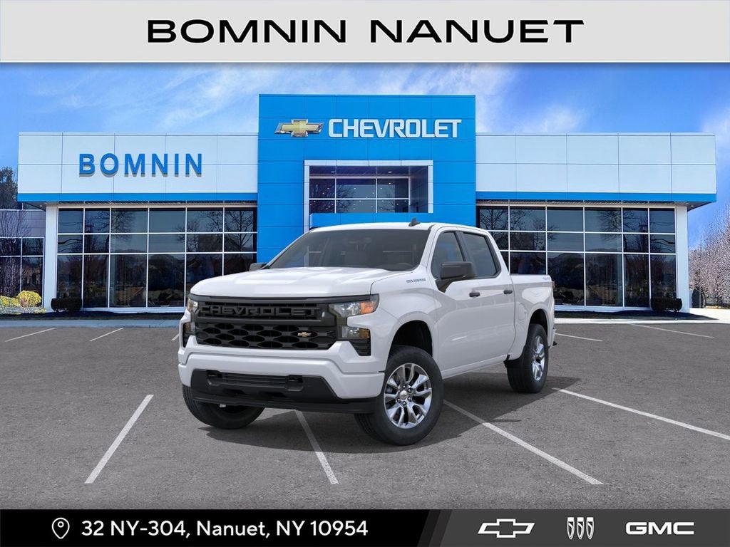 2026 Chevrolet Silverado 1500 Custom in Summit White — front three-quarter view